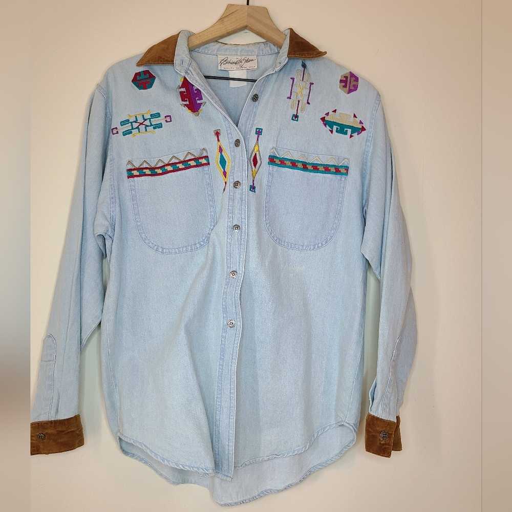 Panhandle Slim Western denim suede collar Button Up - Picture 1 of 9